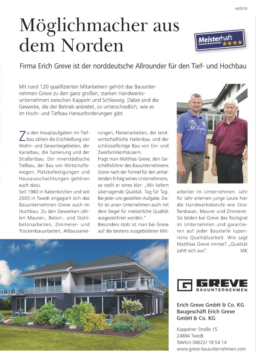 Pressetextanzeige aus dem Magazin von Greve