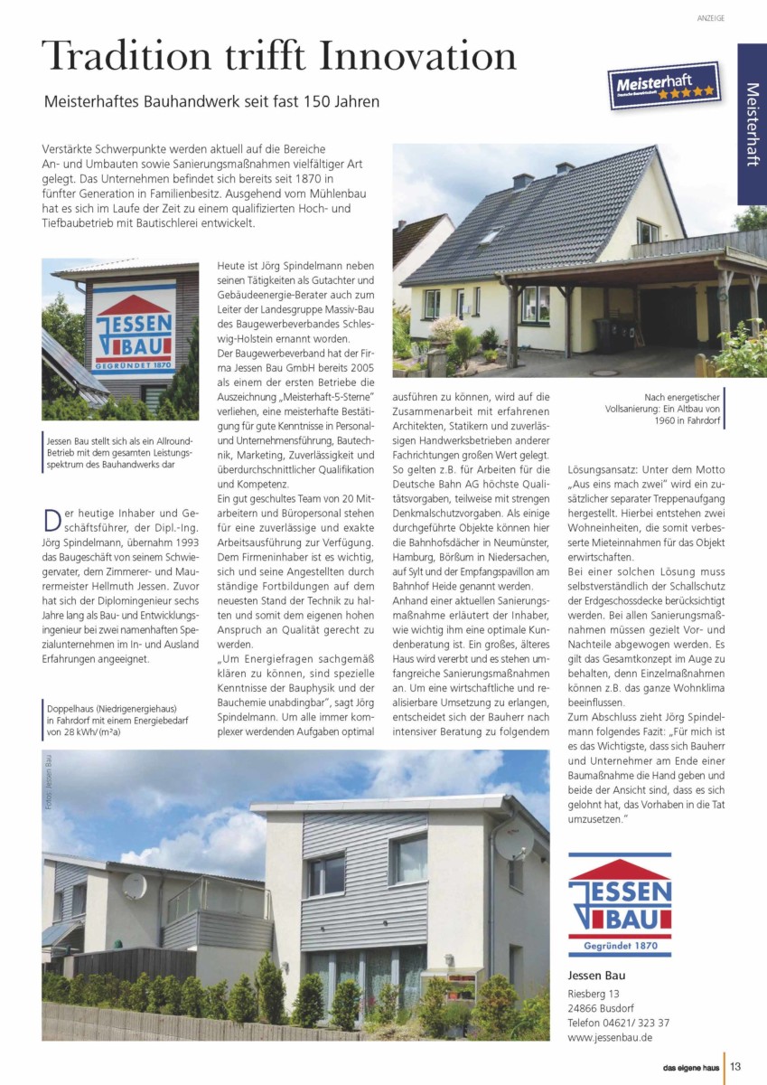 Pressetextanzeige aus dem Magazin von Jessen Bau